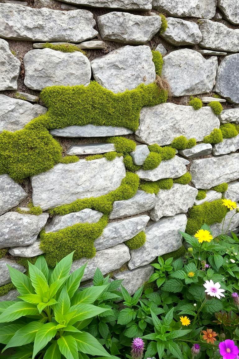 Mixing Moss with Stone and Wood for Natural Outdoor Wall Features