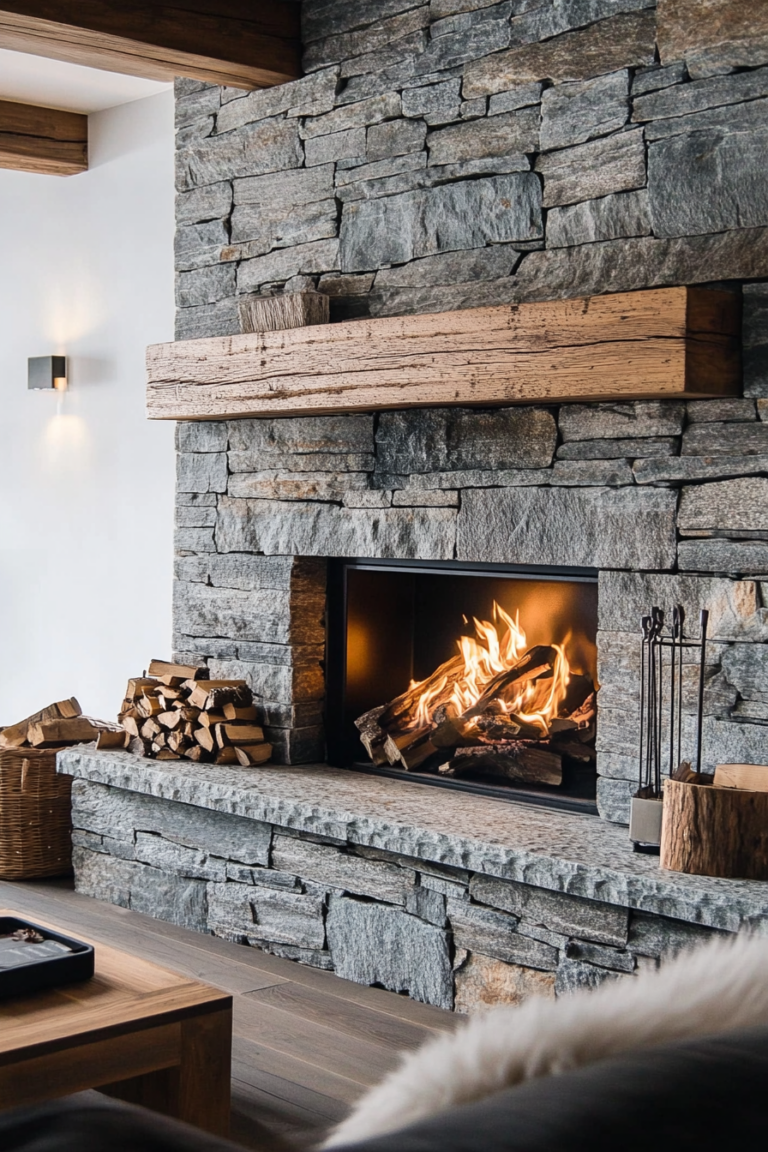 35+ Cozy Stone Fireplace Ideas To Transform Your Living Room - Feel ... pertaining to Designing Stone Fireplaces That Feel Like They Belong in Your Yard