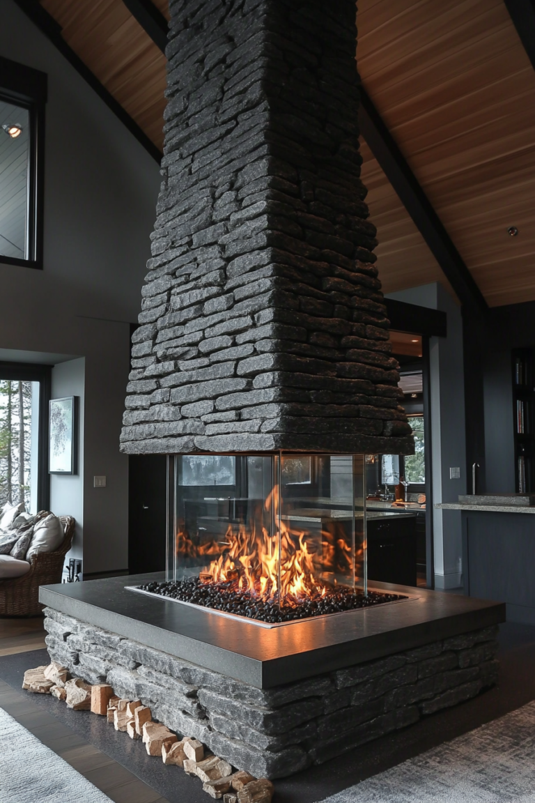 35+ Cozy Stone Fireplace Ideas To Transform Your Living Room - Feel ... with Outdoor Fire Stone Design