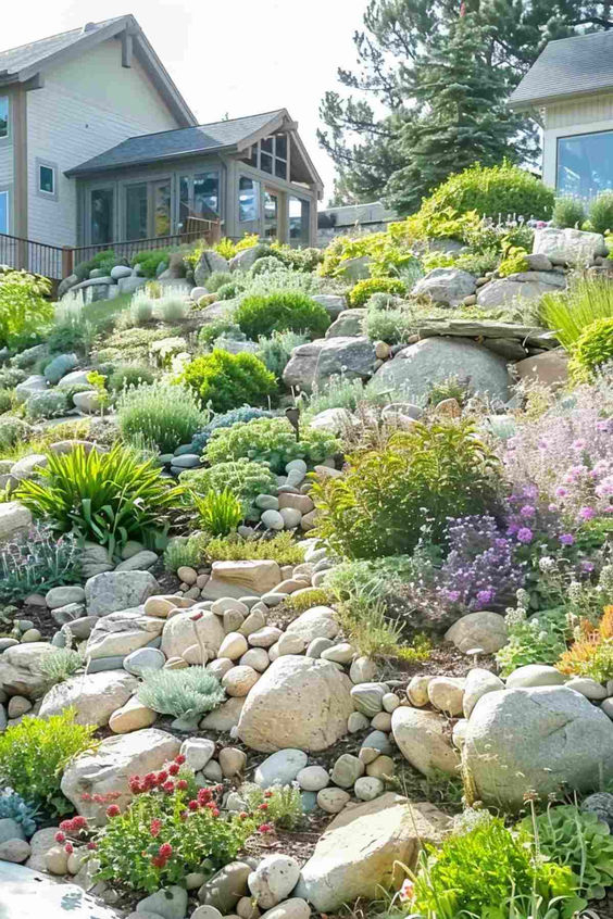 47 Gorgeous Sloped Garden Ideas - Digsdigs throughout Simple Rock Garden Ideas That Boost Curb Appeal and Save Water