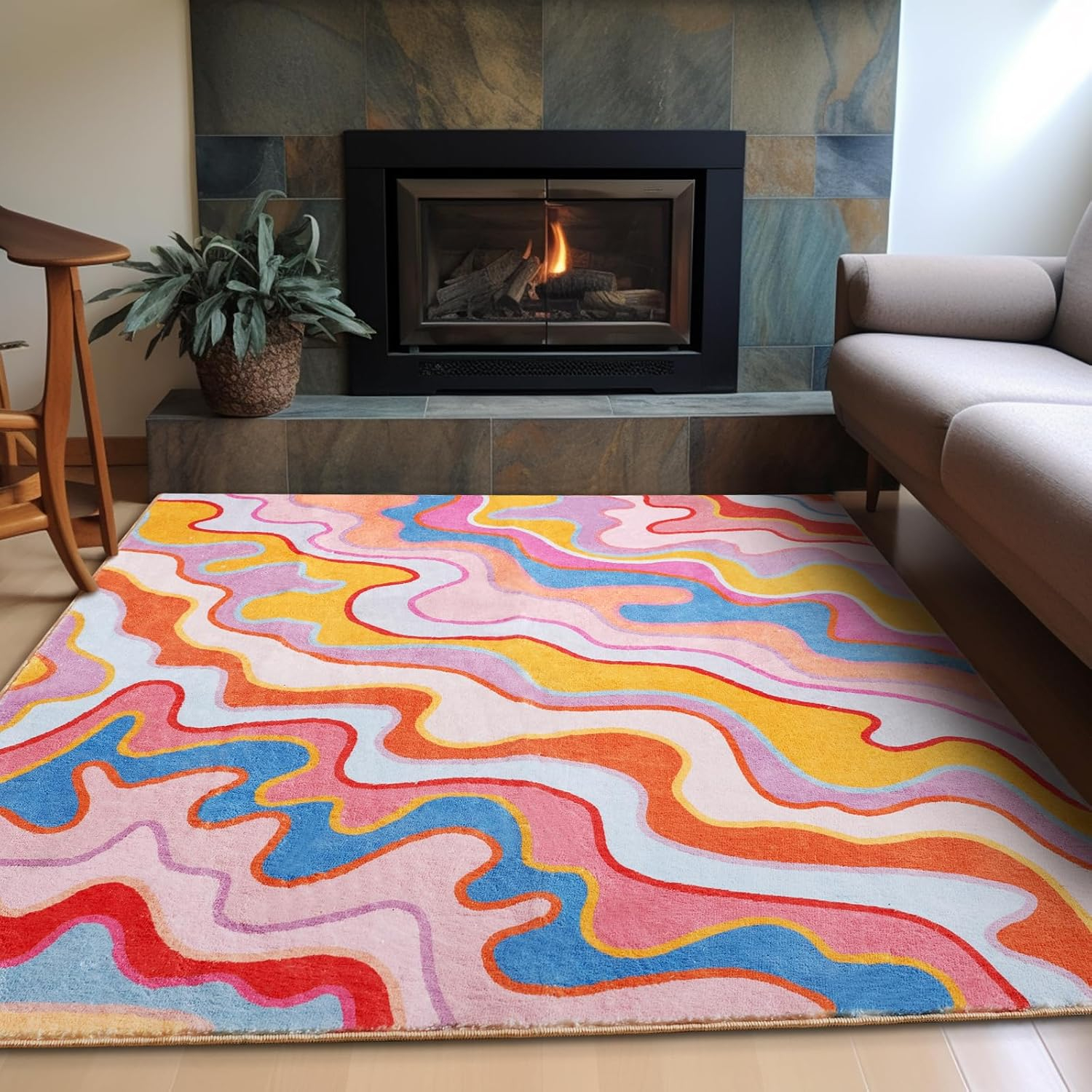 Amazon.com: Aldopein Colorful Abstract 5X7 Area Rug Soft Thin Funky ... with regard to Abstract Rug Design