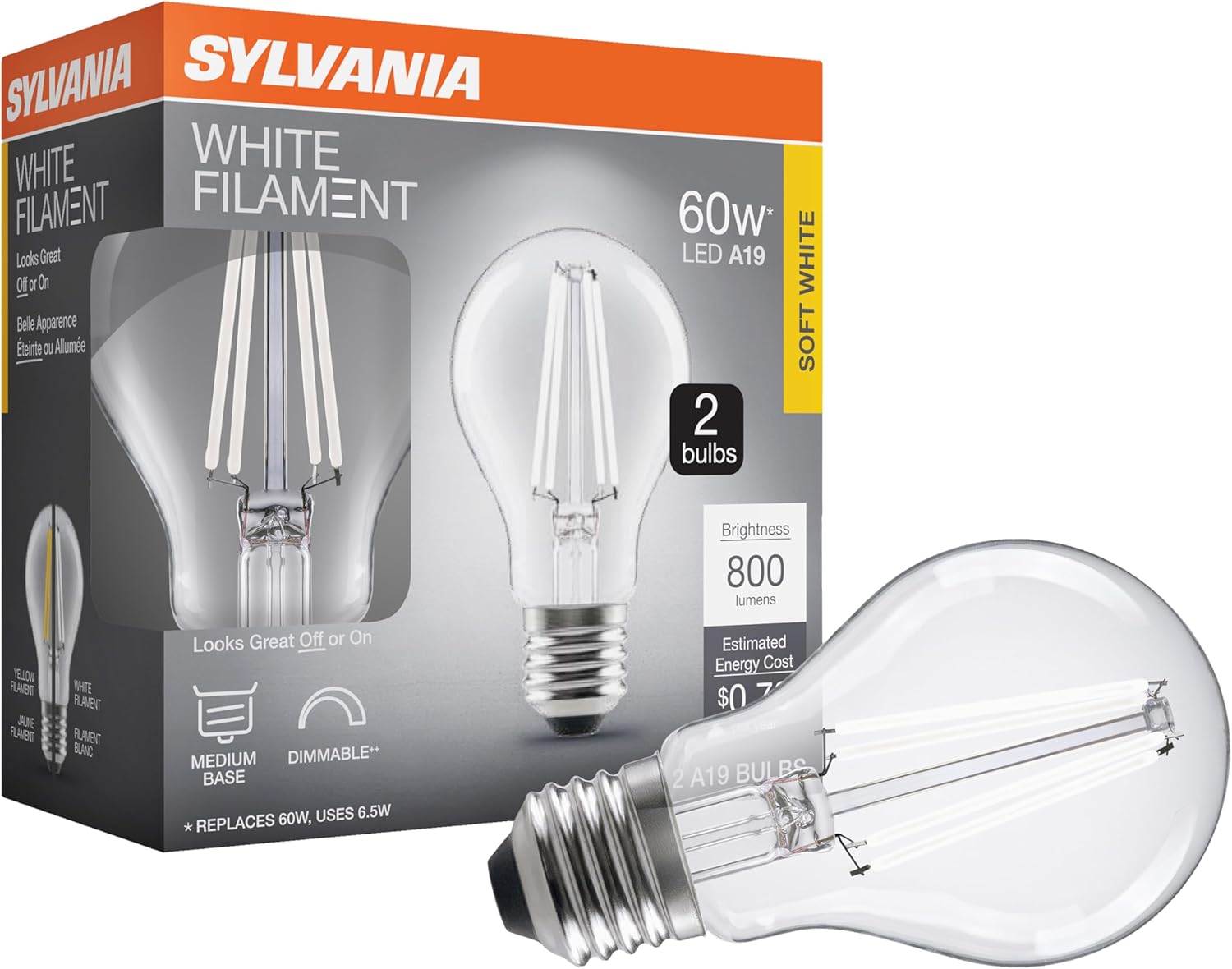 Amazon.com: Sylvania A19 Clear Led White Filament Bulb, 6.5W, Dimmable ... with regard to A19 Bulb Design