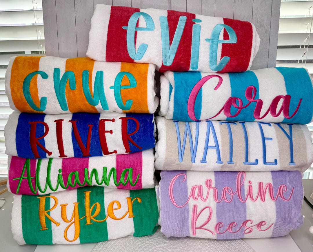 Custom Embroidered Beach Towel With Name, Embroidered Beach Towel With ... pertaining to How Personalized Embroidery Changes the Way We Care for Beach Gear