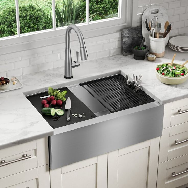 Delta Rivet 30" L Workstation Farmhouse Apron Front Kitchen Sink with regard to Why Adding an Apron-Front Sink Transforms Your Patio into a Real Outdoor Kitchen