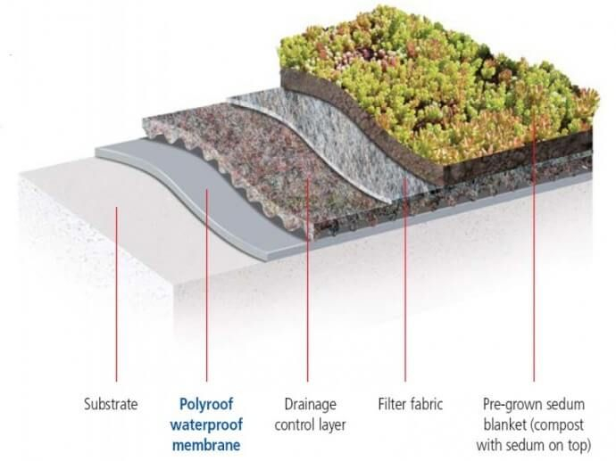 Image Below Shows An Extensive Green Roof Section (Sedum Finish) Low ... in Choosing Between Natural and Synthetic Drainage for Your Extensive Sedum Roof System