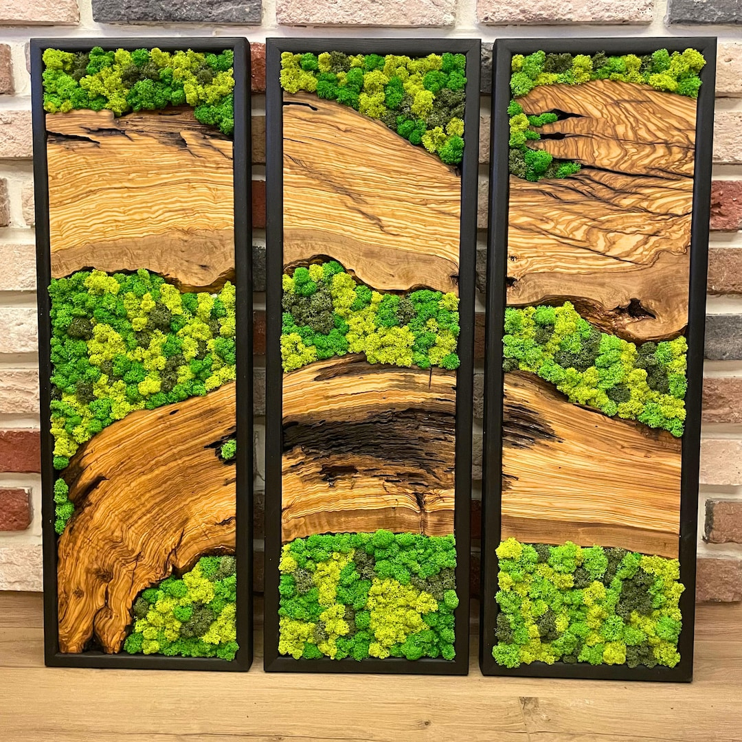 Moss Wall Decor, Moss Wall Art, Handcrafted Natural, Walnut Wood And ... pertaining to Outdoor Moss Wall Design
