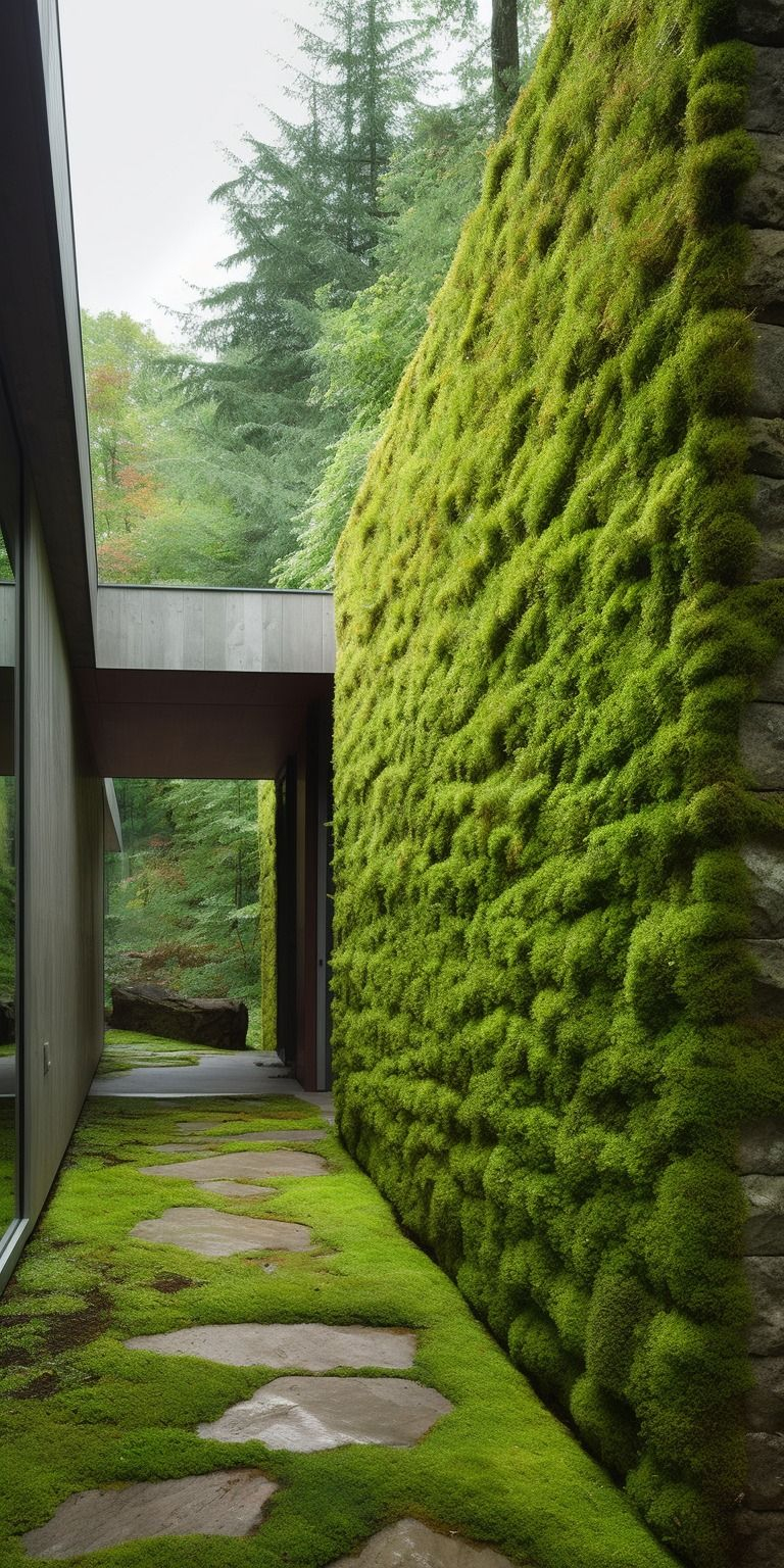 Outdoor Living Canvas: Lush Moss Wall For A Green Oasis Retreat pertaining to Mixing Moss with Stone and Wood for Natural Outdoor Wall Features