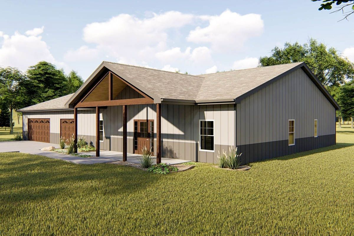 Plan 62811Dj: One-Story Post Frame Home Plan With Large Covered Entry ... within Designing Flexible Open Floor Plans with Post Frame Construction Methods