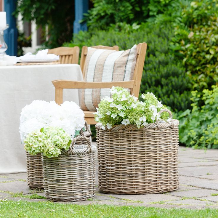 Weatherproof Outdoor Round Wicker Basket Planter | Rattan Planters ... in Outdoor Basket Design