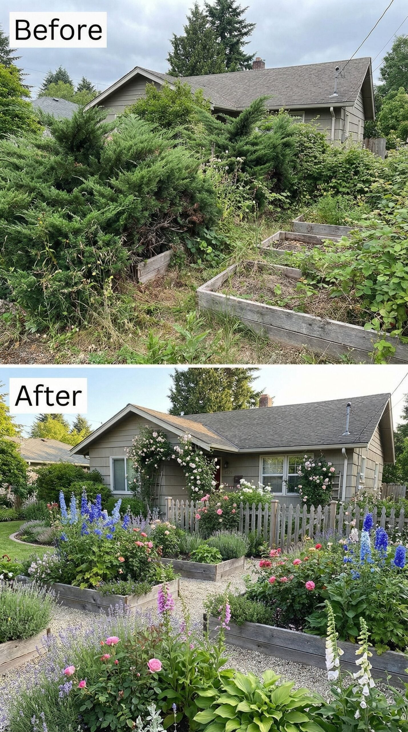 24 Genius Before And After Front Yard Makeovers From Ugly Overgrown To ... inside Transforming Overgrown Yards Into Beautiful Functional Outdoor Living Areas