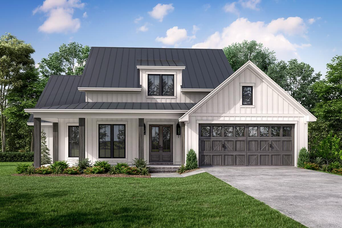 3-Bed Modern Farmhouse With L-Shaped Front Porch - 51873Hz ... regarding From ranch to modern farmhouse adapting the L-shape for any style