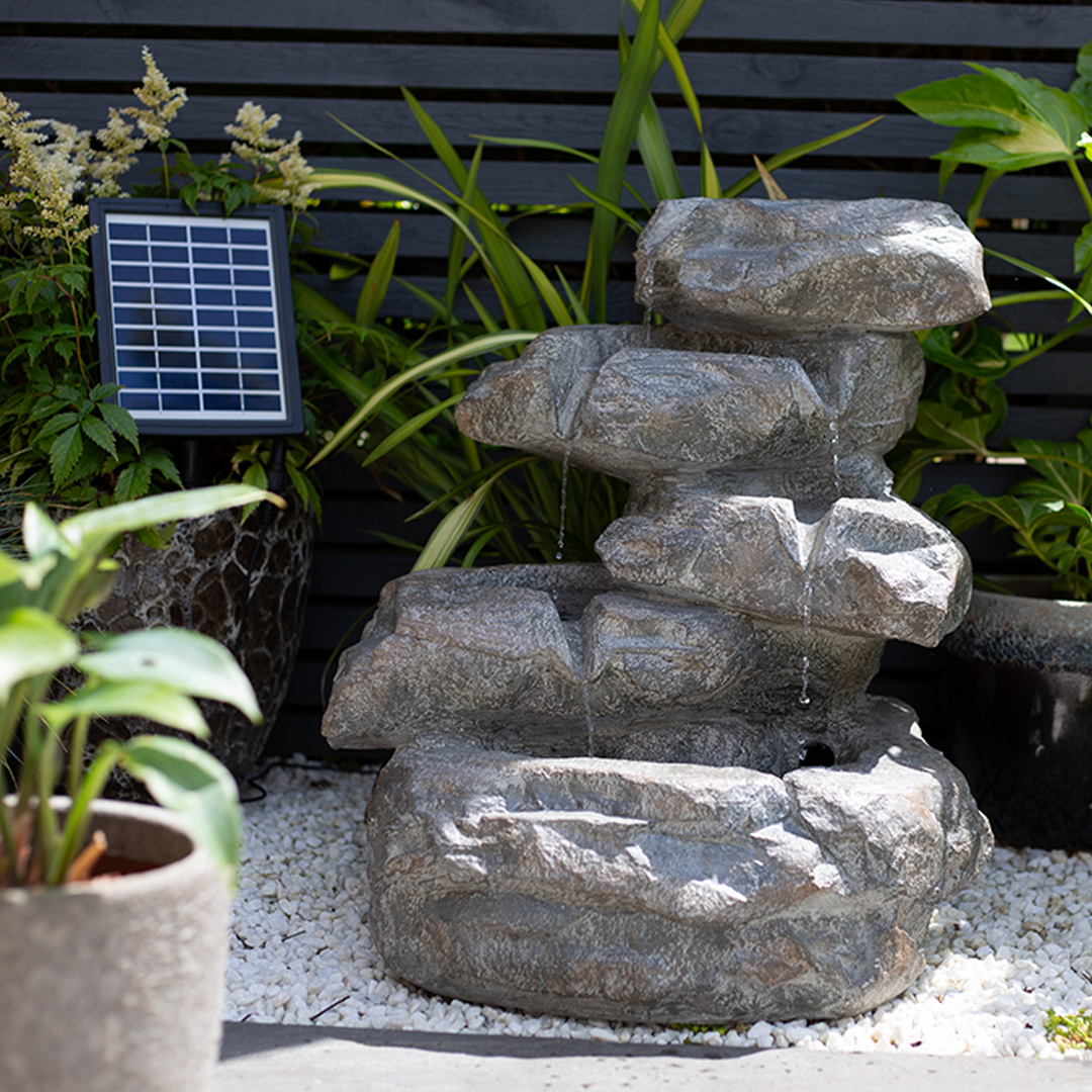 Cascading Rocks | Solar Powered Water Feature | Easy Fountain intended for Outdoor Fountain Design