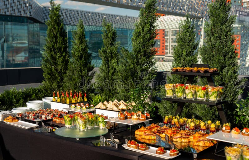 Elegant Outdoor Buffet Setup With Trees Stock Photo - Image Of Dining ... with regard to Buffet Lighting Design