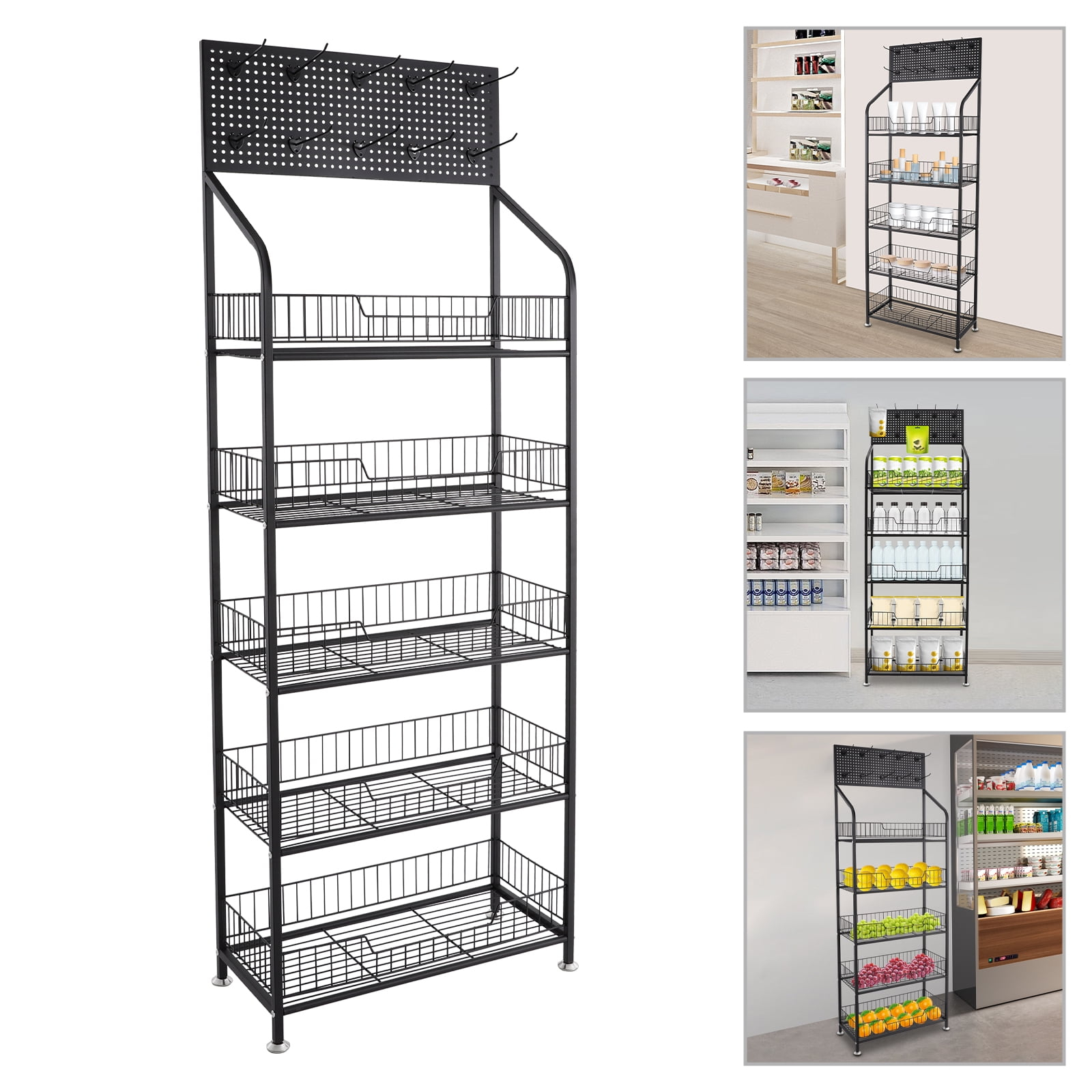 Modern Retail Display Rack With 5 Tiers And 10 Hooks, Adjustable Feet ... in Elevating Retail Displays with Versatile Cable Fixtures