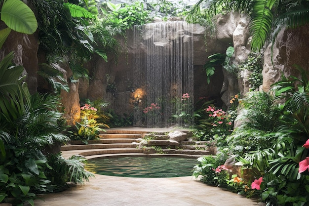 Serene Tropical Oasis With Waterfall And Pond | Premium Ai-Generated Image with Creating a Serene Oasis with Waterfalls and Native Aquatic Plants