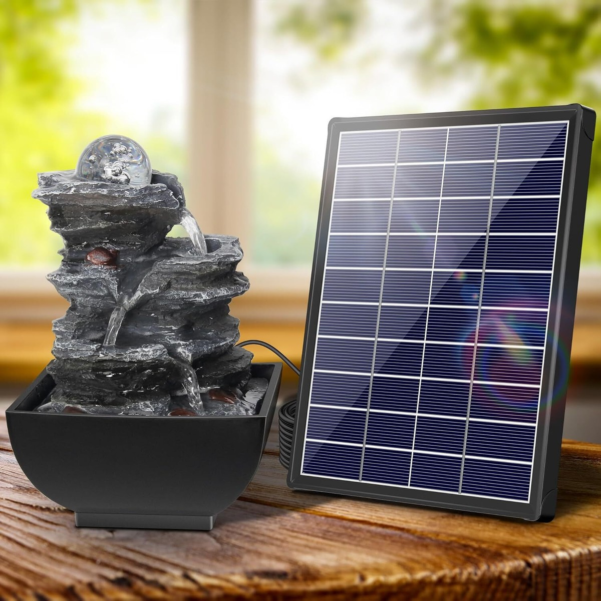 Solar Powered Rock Waterfall Solar Water Feature Available From The in Outdoor Fountain Design