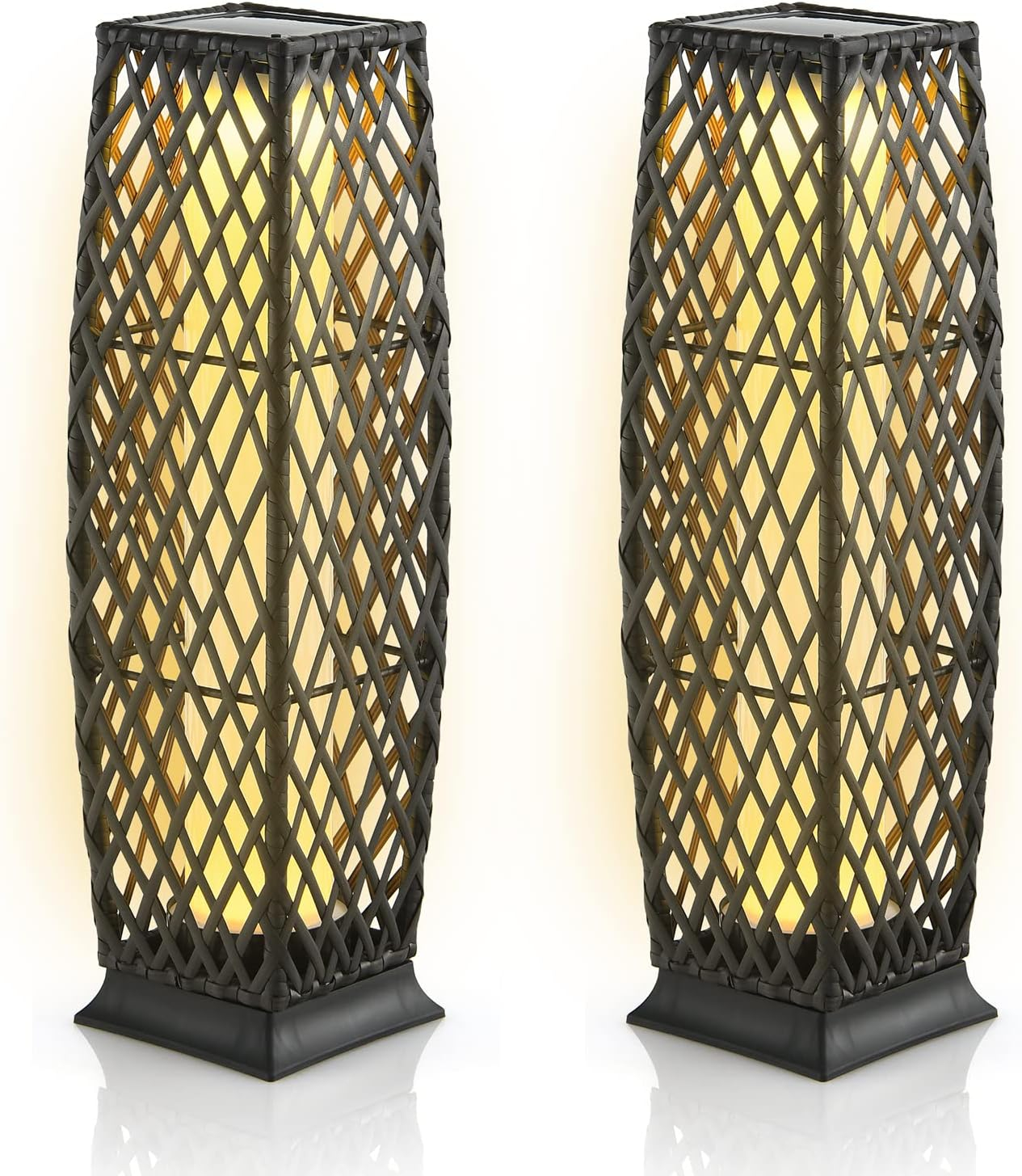 Tangkula 2 Pieces Outdoor Solar Powered Floor Lamps, Ip65 Waterproof ... inside Transforming Outdoor Spaces with Weather Resistant Wicker Lanterns