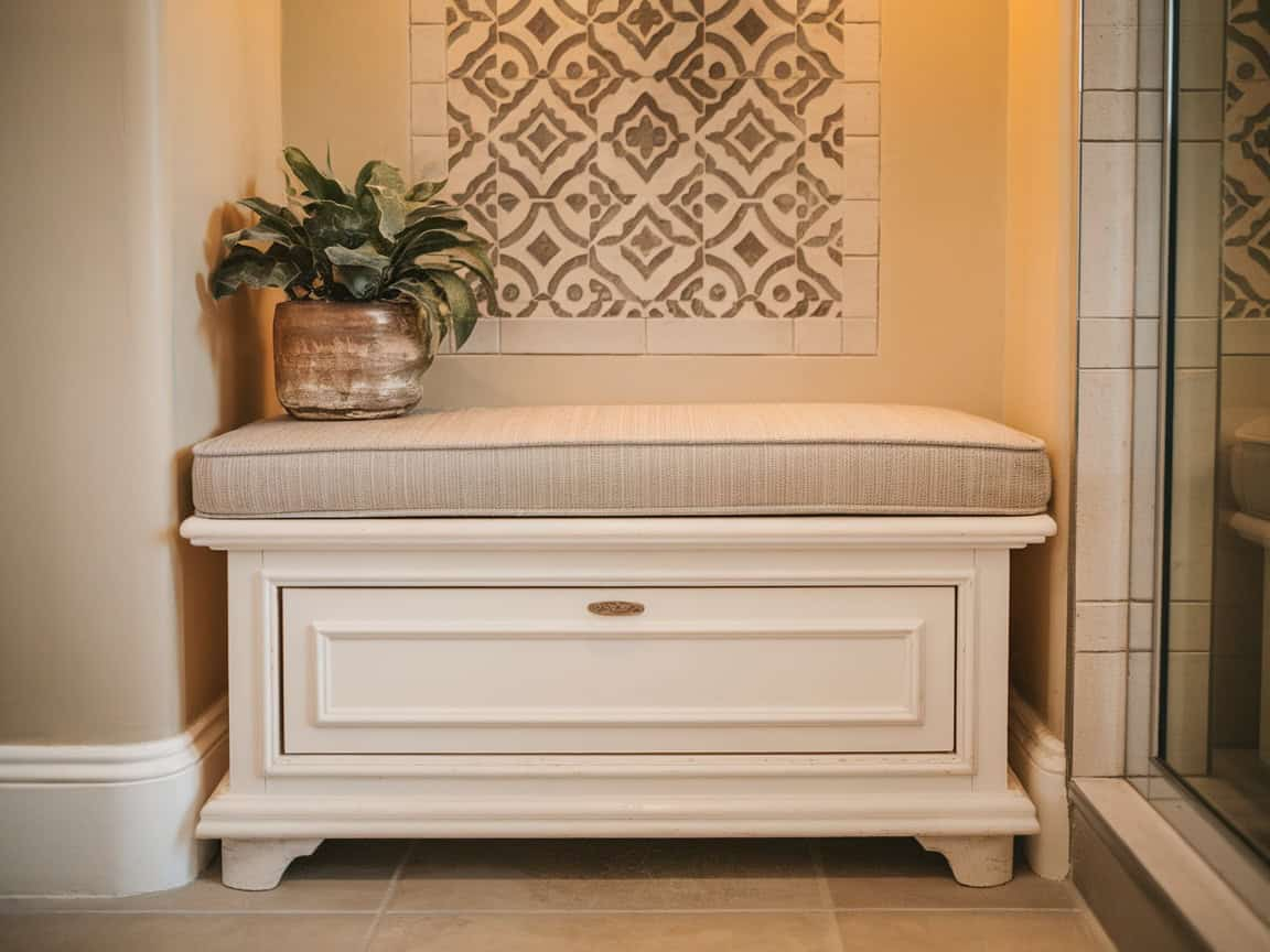 15 Bathroom Storage Solutions That Look Custom Built (But Aren't) in Shower Seat Design