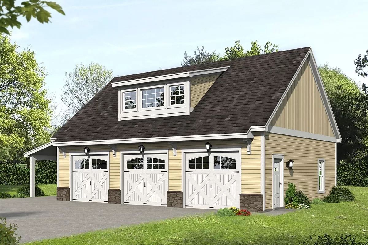 3-Car Detached Garage With A Drive-Through Bay And A Carport - 68761Vr ... for Boat Garage Design