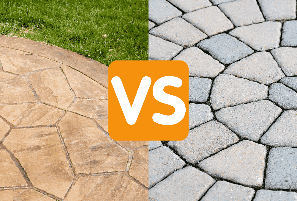 Stamped Concrete Vs Stone with Paver Patio Design