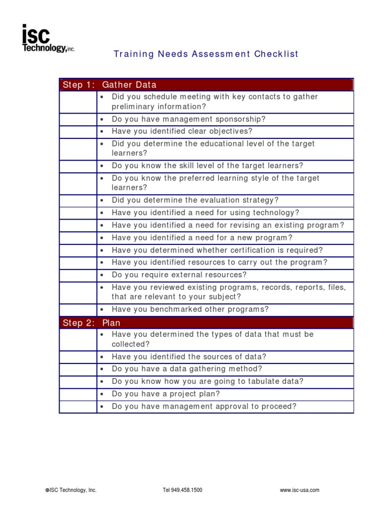 Training Needs Assessment Checklist | Needs Assessment | Educational ... within Needs Assessment Design