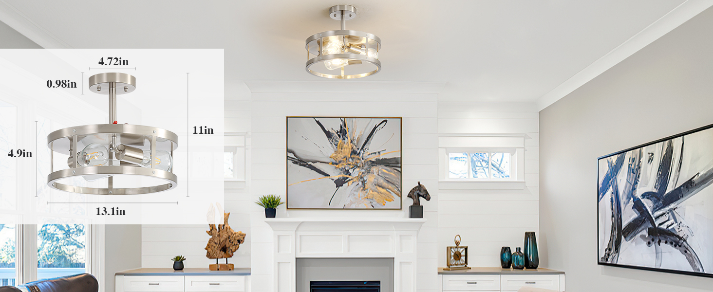 2 Pack Close To Ceiling Lights, Brushed Nickel Semi Flush Mount Ceiling ... pertaining to How the Right Nickel Ceiling Light Can Completely Change the Mood of Your Space