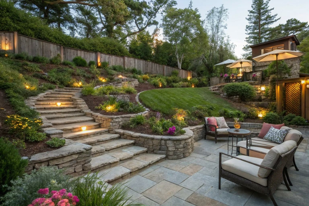 20+ Smart Landscaping Ideas For Sloped Banks in Smart Landscaping Strategies That Bring Instant Warmth and Character to Your Entrance