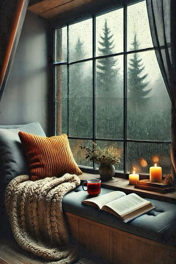 Creating a convivial rainy day reading space with large tables and thoughtful lighting