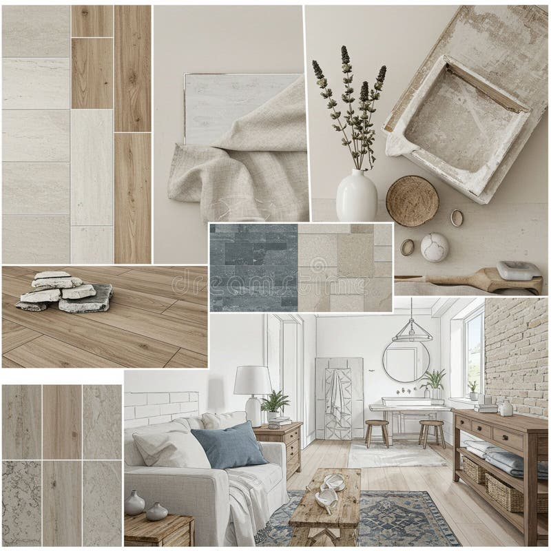 A Collage Showcasing Interior Design Elements With A Focus On Natural ... regarding Brick Wall Design