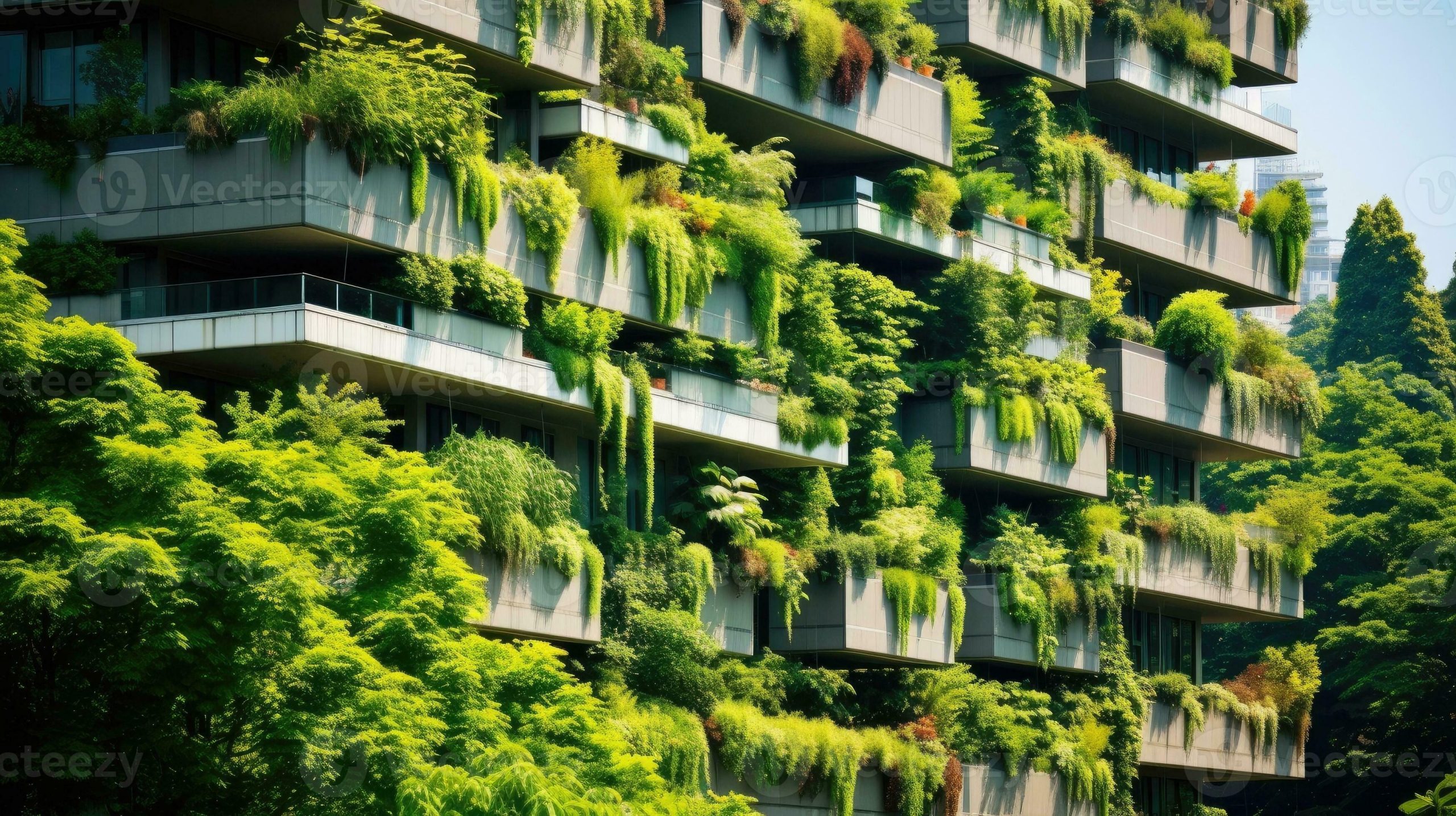 Ai Generated Eco Architecture. A Building Facade Covered With Vibrant ... with regard to Bamboo Light Fixture