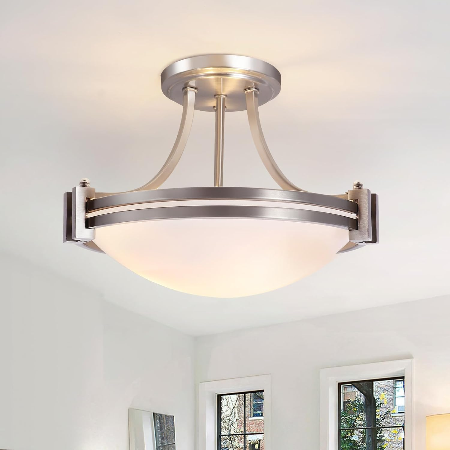 Bektas Semi Flush Mount Ceiling Light Fixture,12Inch Brushed Nickel ... pertaining to Nickel Light Fixture