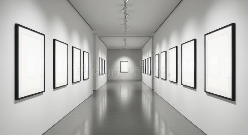 Empty Art Gallery Hallway With Blank Frames Illuminated By Spotlights ... regarding Picture Light Design