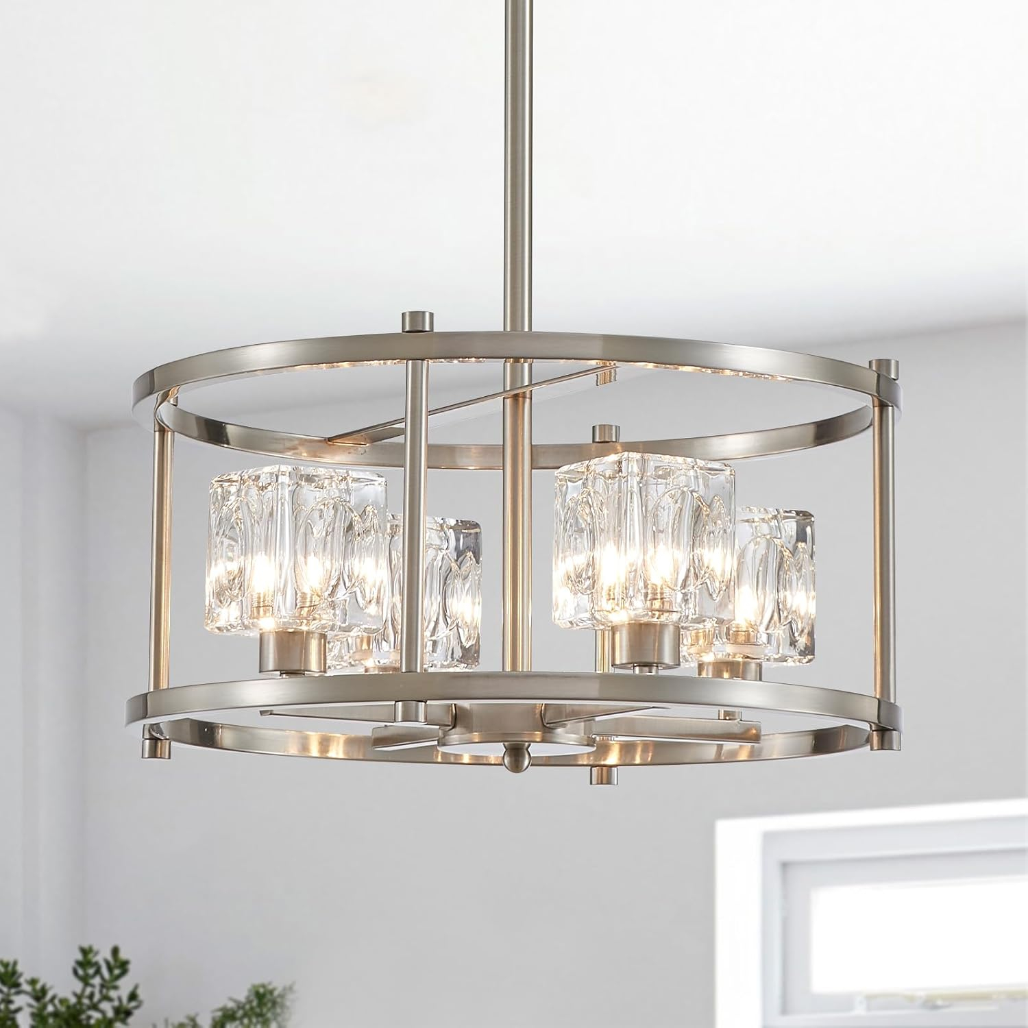 Majhoiw Brushed Nickel Ceiling Light Modern 4-Light Pendant Lighting ... with regard to Nickel Light Fixture