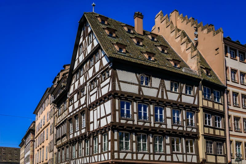 Ornate Half Timbered Houses On Historic Grande Ile In Strasbourg ... within Exploring the Timeless Appeal of Steep Roofs and Half Timbering
