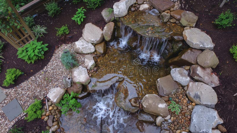 Pondless Waterfall Installation In A Serene Backyard Garden Setting ... within Crafting Serene Outdoor Retreats With Natural Stone Cascades