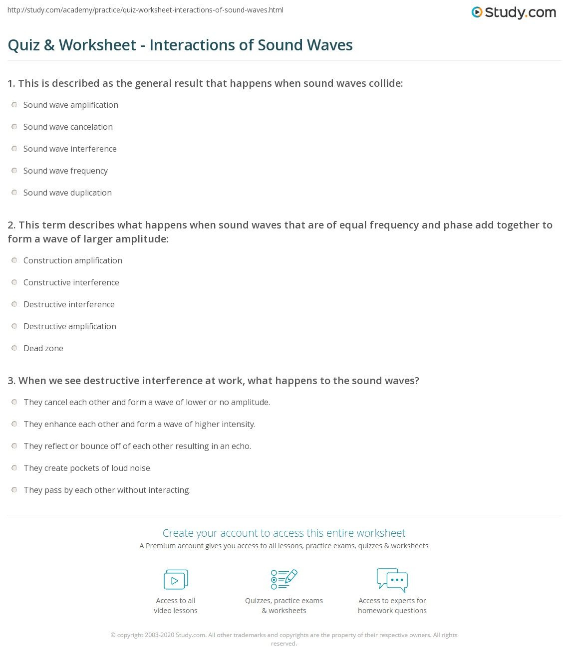 Quiz &amp;amp; Worksheet - Interactions Of Sound Waves | Study.com in Uncovering the Hidden Ways Sound Waves Interact With the Spaces Where We Live and Work