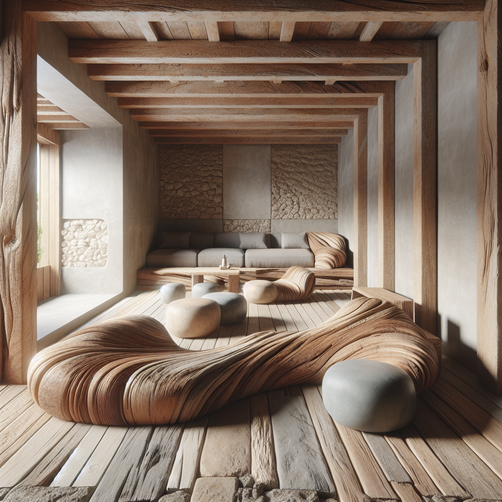 Raw Textures And: Reclaimed Wood Sculptural Seating For Calm Living regarding The Psychology of Living Spaces Why Natural Clay Textures Calm Our Minds and Elevate Moods