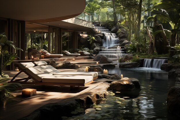 Serene Retreat Spa And Wellness Center With Stone Pathways | Premium Ai ... for Crafting Serene Outdoor Retreats With Natural Stone Cascades
