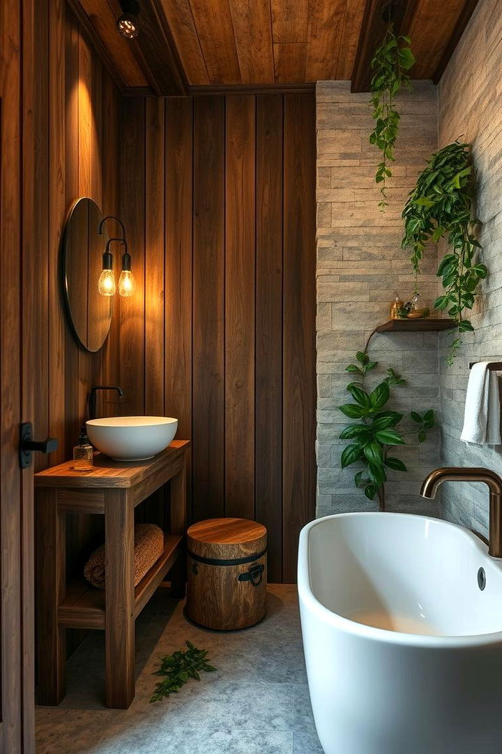 22 Greenhouse Bathroom Ideas To Create A Spa-Like Oasis - Lost At E Minor in Turning Your Bathroom Into a Mountain Cabin Retreat Using Reclaimed Wood and Natural Stone
