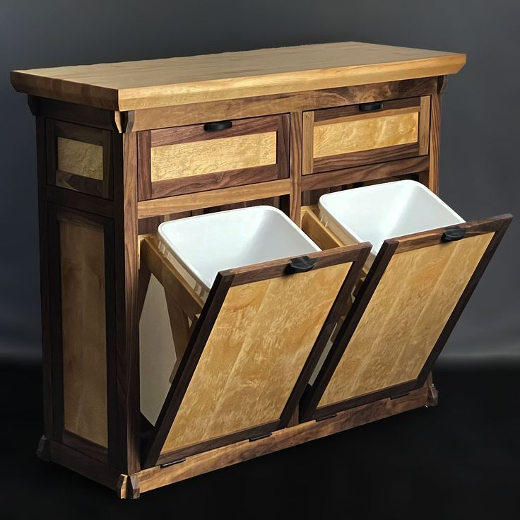 Handcrafted Freestanding Cabinet With Butcherblock Top | Hidden Trash ... throughout Kitchen Bin Design