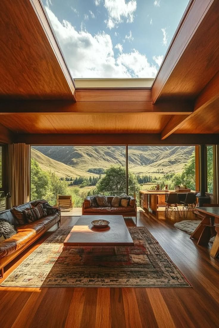 Mid-Century Modern Living Room With Skylight & Mountain Views ... with regard to Mountain View Home Design