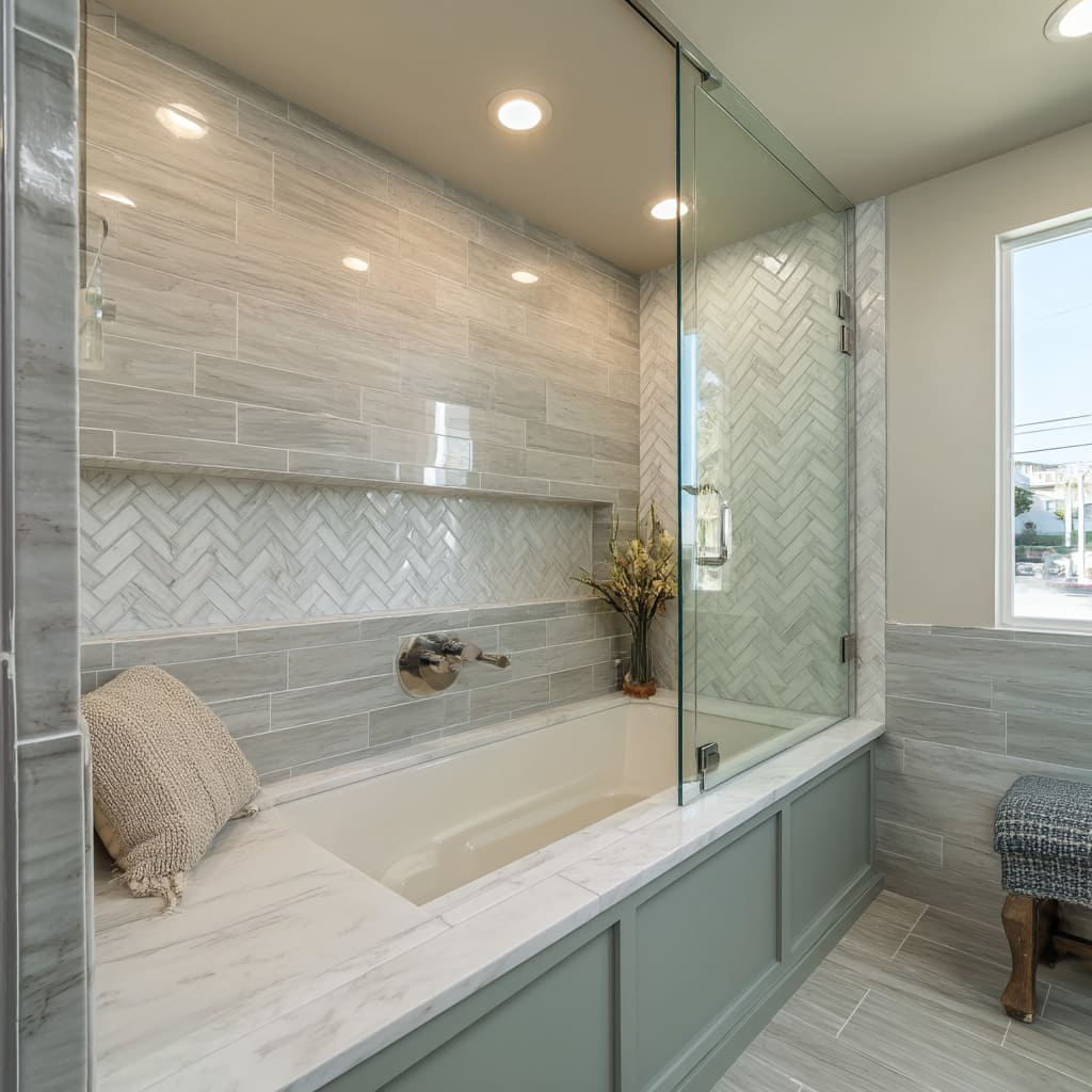 Modern Alcove Bathtub Ideas: Tile, Niches &amp;amp; Bathroom Layout with Alcove Tub Design