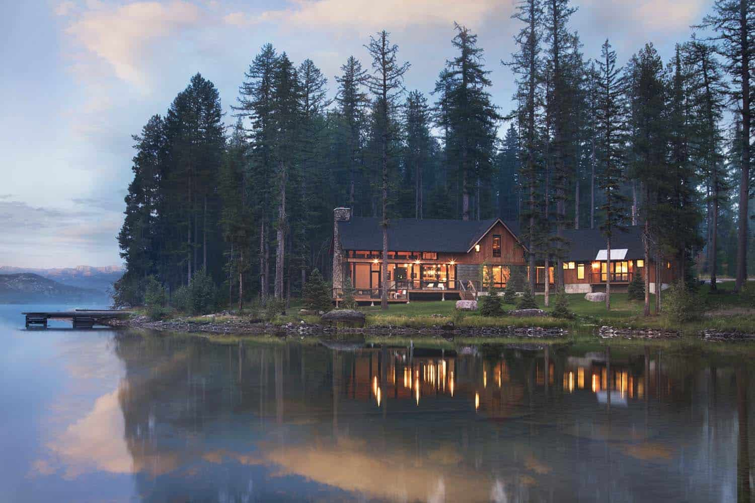 See A Stunning Lakeside Cabin Retreat With Cozy Living Spaces In Montana throughout Lakefront Home Design