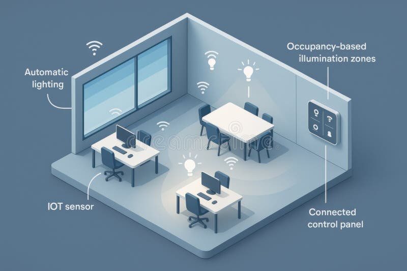Smart Office Room With Automatic Lighting, Iot Sensors, Control Panel ... with regard to Home Office Layout