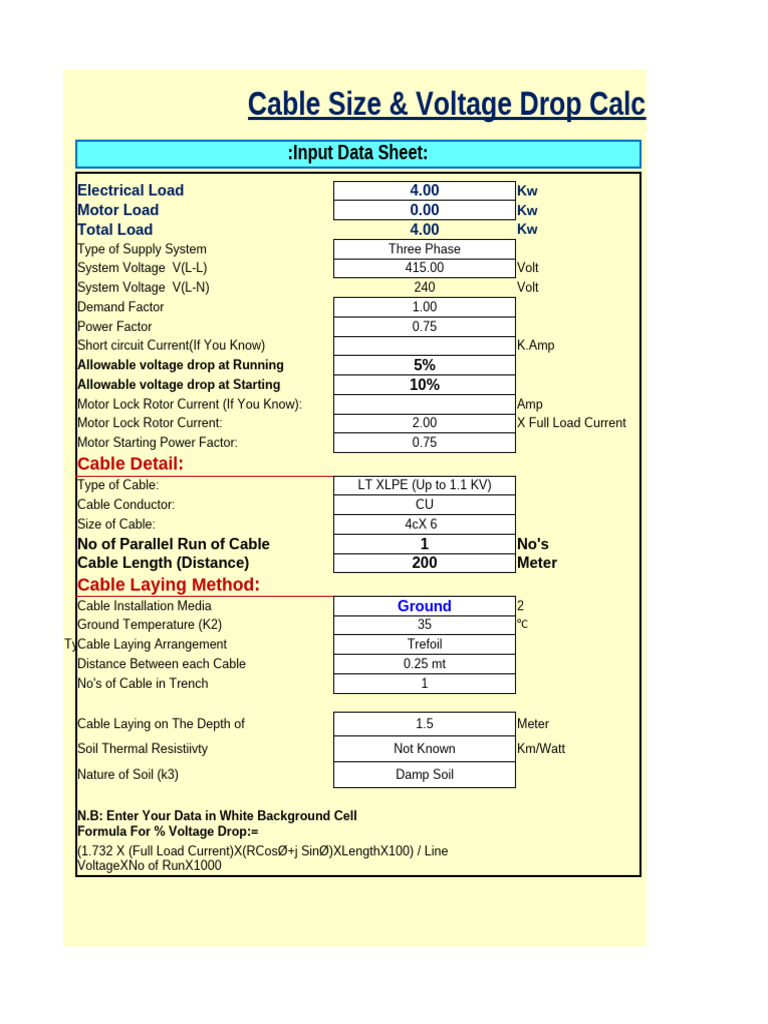 Cable Voltage Drop &amp;amp; Sizing Guide | Pdf | Voltage | Electric Motor in Calculate Low-Voltage Landscape Lighting Wire Size and Transformer Sizing: Voltage Drop Formulas