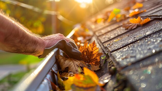 Premium Photo | Cleaning The Gutter From Autumn Leaves Before Winter ... pertaining to Clean Gutters Before Winter