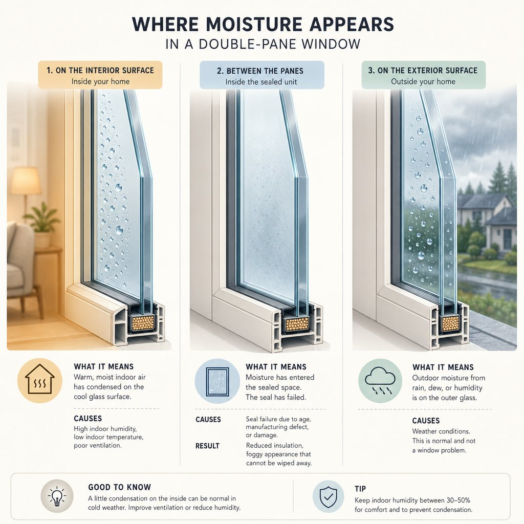 Window Condensation Inside, Outside, or Between Panes: What to Check First